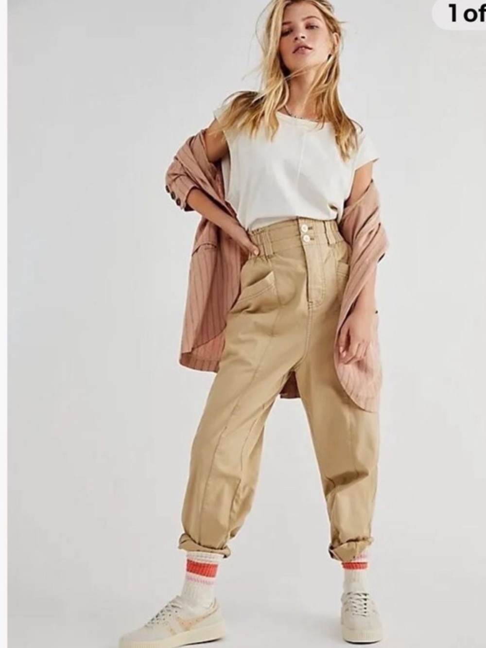 Free People Ready to Run Cinch Waist Pants tan parchment color XS - Picture 3 of 5